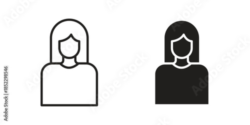 Woman icons for apps and print media. Editable stroke and flat icons
