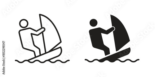 Windsurf icons for apps and print media. Editable stroke and flat icons