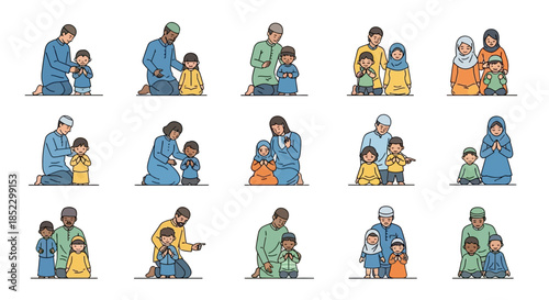 Diverse Family Illustrations in Various Scenes.