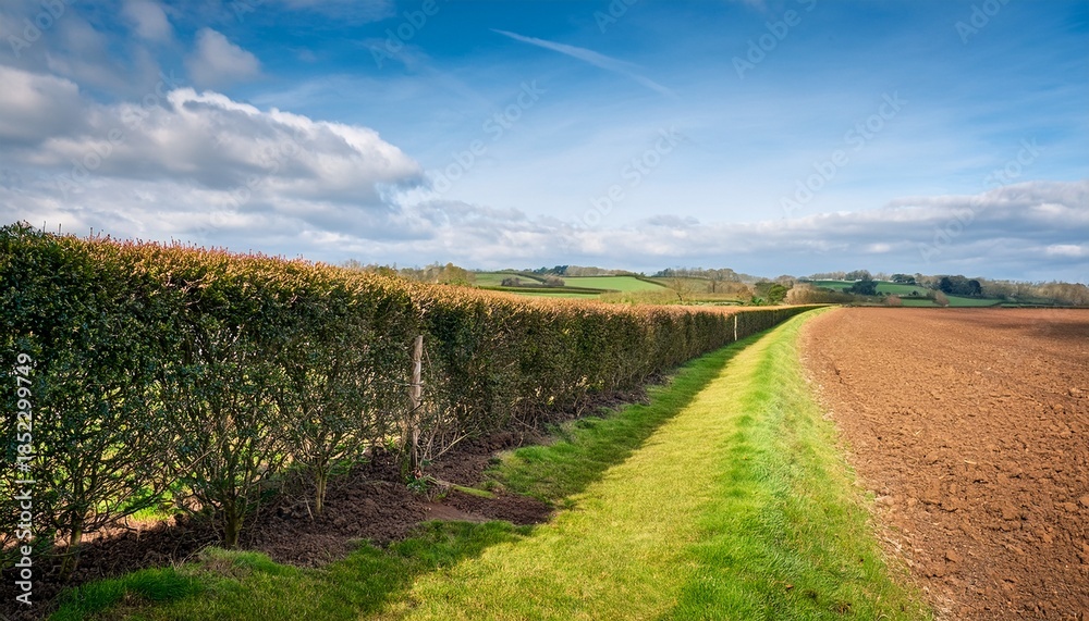 Obraz premium Hedgerow Restoration Planting New Hedge In Uk Countryside