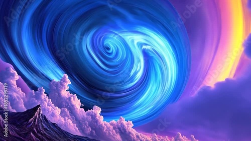 Abstract swirling vortex of vibrant colors and clouds