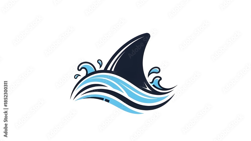 Naklejka premium Modern shark fin icon with dynamic waves minimalist ocean branding.