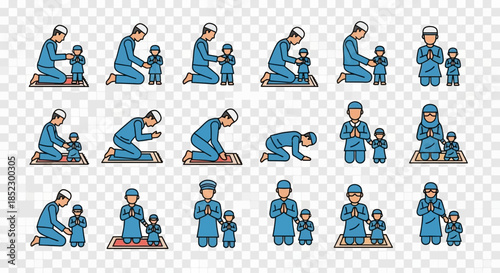 Muslim Woman and Child Praying Positions.
