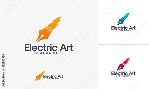 Electric Art Logo Design with Pen Nib Symbol.