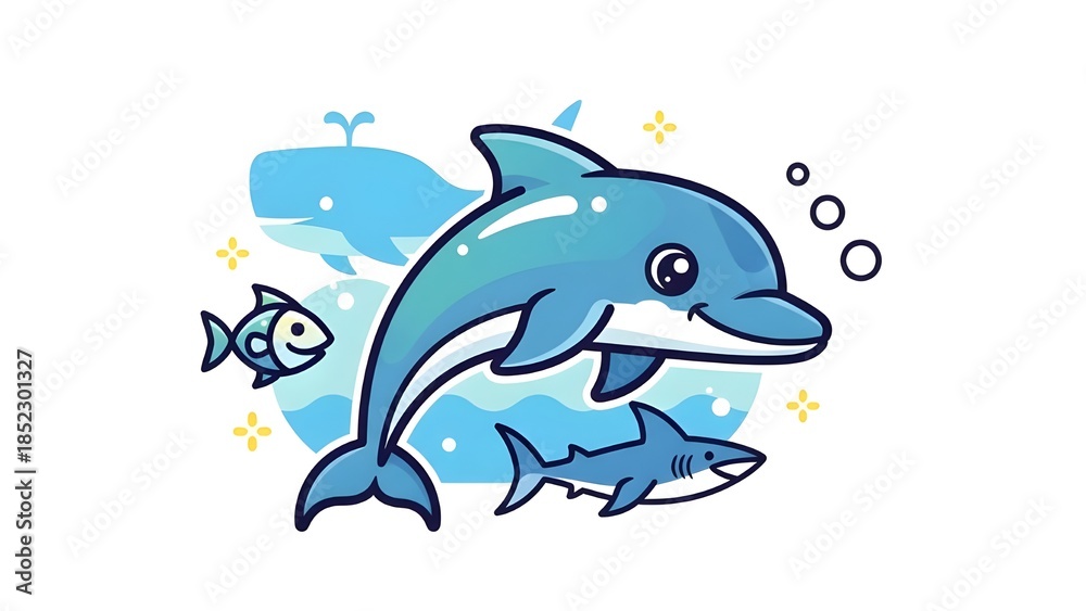Fototapeta premium Playful dolphin doodle vector symbol with expressive eyes modern charm.