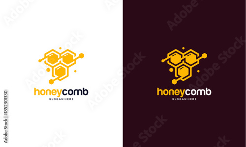 Modern Honeycomb Logo Design Abstract Geometric Shape.