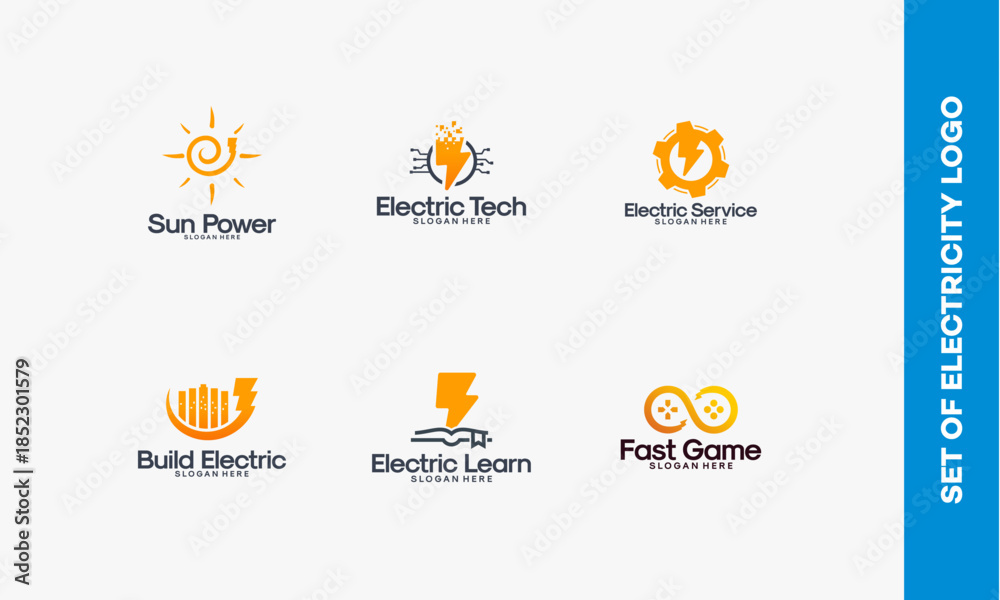 Fototapeta premium Set of Electricity Logos Featuring Sun Power Electric Tech and More.