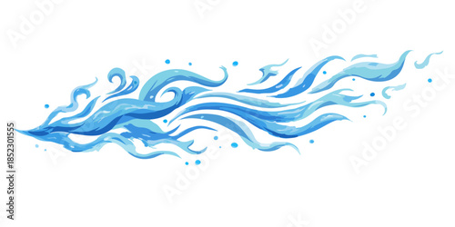 Ilustración artística de ráfaga de agua azul con efecto acuarela sobre fondo blanco transparente.