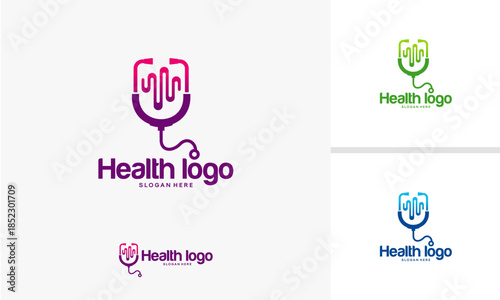 Health Logo Design with Stethoscope and Heartbeat Symbol.