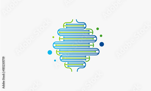 Abstract representation of healthy gut microbiome and digestion.