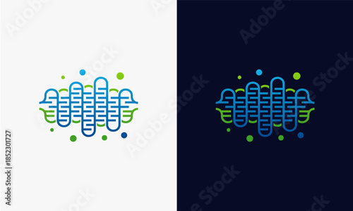 Abstract brain shape with interconnected lines and dots.