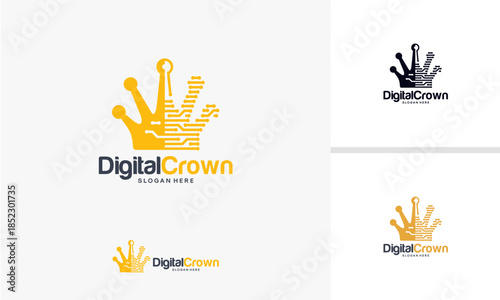 Digital Crown Logo Design Technology Concept.