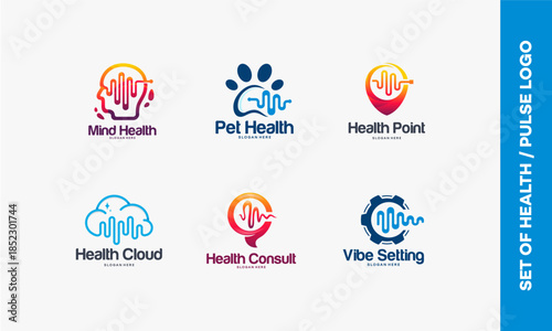 Set of Six Health and Pulse Logos for Medical and Wellness Brands.