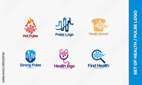 Set of Health and Pulse Logos for Medical and Wellness Brands.