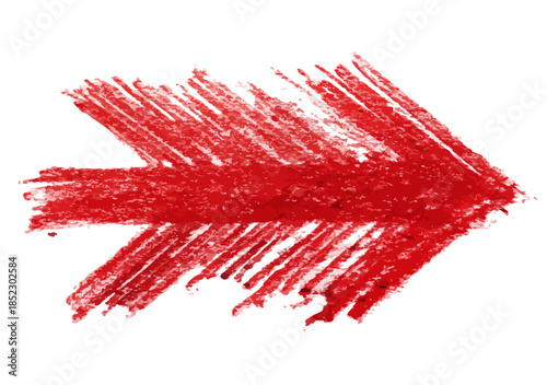 Flecha roja dibujada a mano con crayón grueso, símbolo de dirección y avance sobre fondo transparente.
