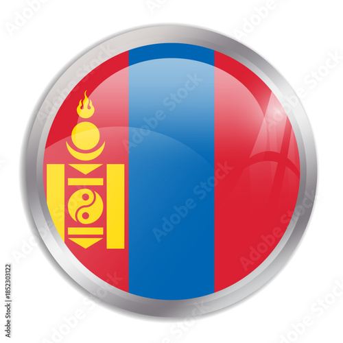 Free Download Mongolia flag - glossy circle button in metal frame displays a colorful flag of a country cultural identity and heritage. The essence of national pride and unity. - GFXLoad