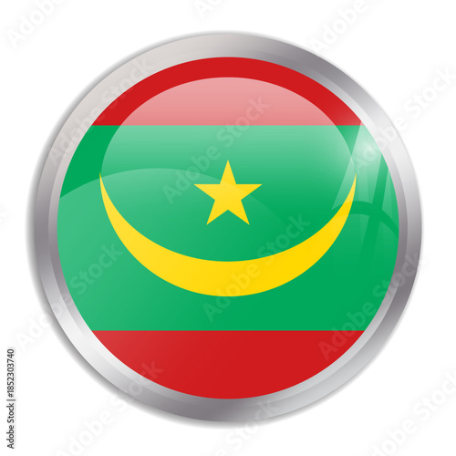 Free Download Mauritania flag - glossy circle button in metal frame displays a colorful flag of a country cultural identity and heritage. The essence of national pride and unity. - GFXLoad
