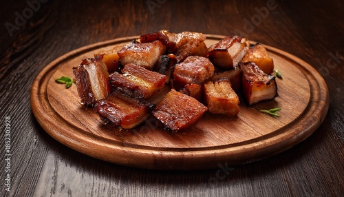 Pork Belly Burnt Ends On A Wooden Platter