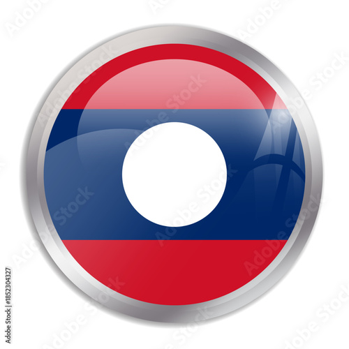 Laos flag - glossy circle button in metal frame displays a colorful flag of a country cultural identity and heritage. The essence of national pride and unity. Free Download Laos flag - glossy circle button in metal frame displays a colorful flag of a country cultural identity and heritage. The essence of national pride and unity. - GFXLoad