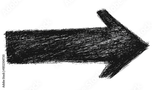 Flecha negra dibujada a mano con textura de carboncillo apuntando hacia la derecha sobre fondo transparente.
