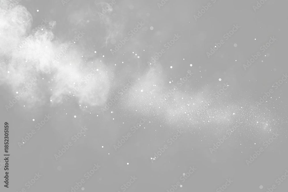 Fototapeta premium Floating White Dust Particles and Smoke Vapor Overlay, High-quality floating white dust particles and subtle smoke vapor effect, perfect for creating atmospheric depth in designs.