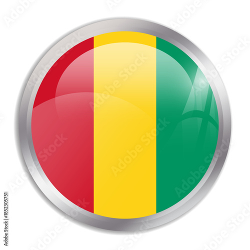 Guinea flag - glossy circle button in metal frame displays a colorful flag of a country cultural identity and heritage. The essence of national pride and unity. Free Download Guinea flag - glossy circle button in metal frame displays a colorful flag of a country cultural identity and heritage. The essence of national pride and unity. - GFXLoad