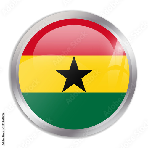Free Download Ghana flag - glossy circle button in metal frame displays a colorful flag of a country cultural identity and heritage. The essence of national pride and unity. - GFXLoad