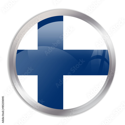 Finland flag - glossy circle button in metal frame displays a colorful flag of a country cultural identity and heritage. The essence of national pride and unity.