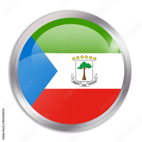 Equatorial Guinea flag - glossy circle button in metal frame displays a colorful flag of a country cultural identity and heritage. The essence of national pride and unity.