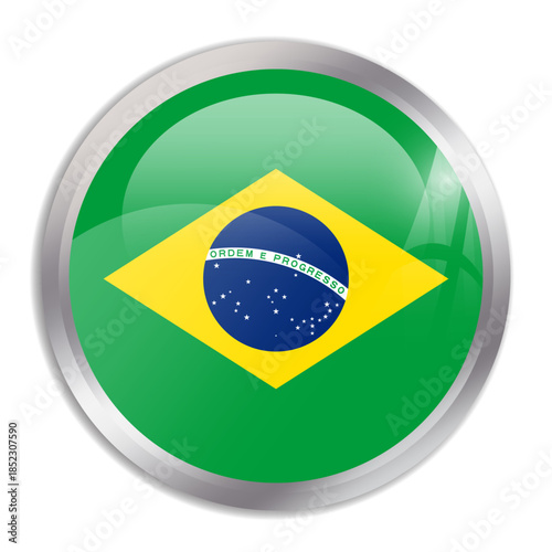 Free Download Brazil flag - glossy circle button in metal frame displays a colorful flag of a country cultural identity and heritage. The essence of national pride and unity. - GFXLoad
