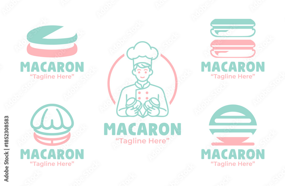 Fototapeta premium 5 Macaron Shop Logo Set Professional Dessert Branding