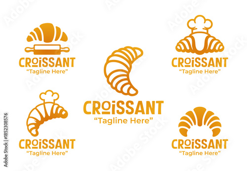 5 Croissant Bakery Logo Set Professional Pastry Brand Design