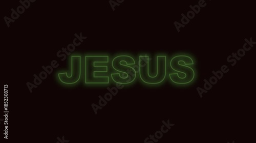 Animated Jesus Neon Sign, various colors, Outline Text Effect on Black Background