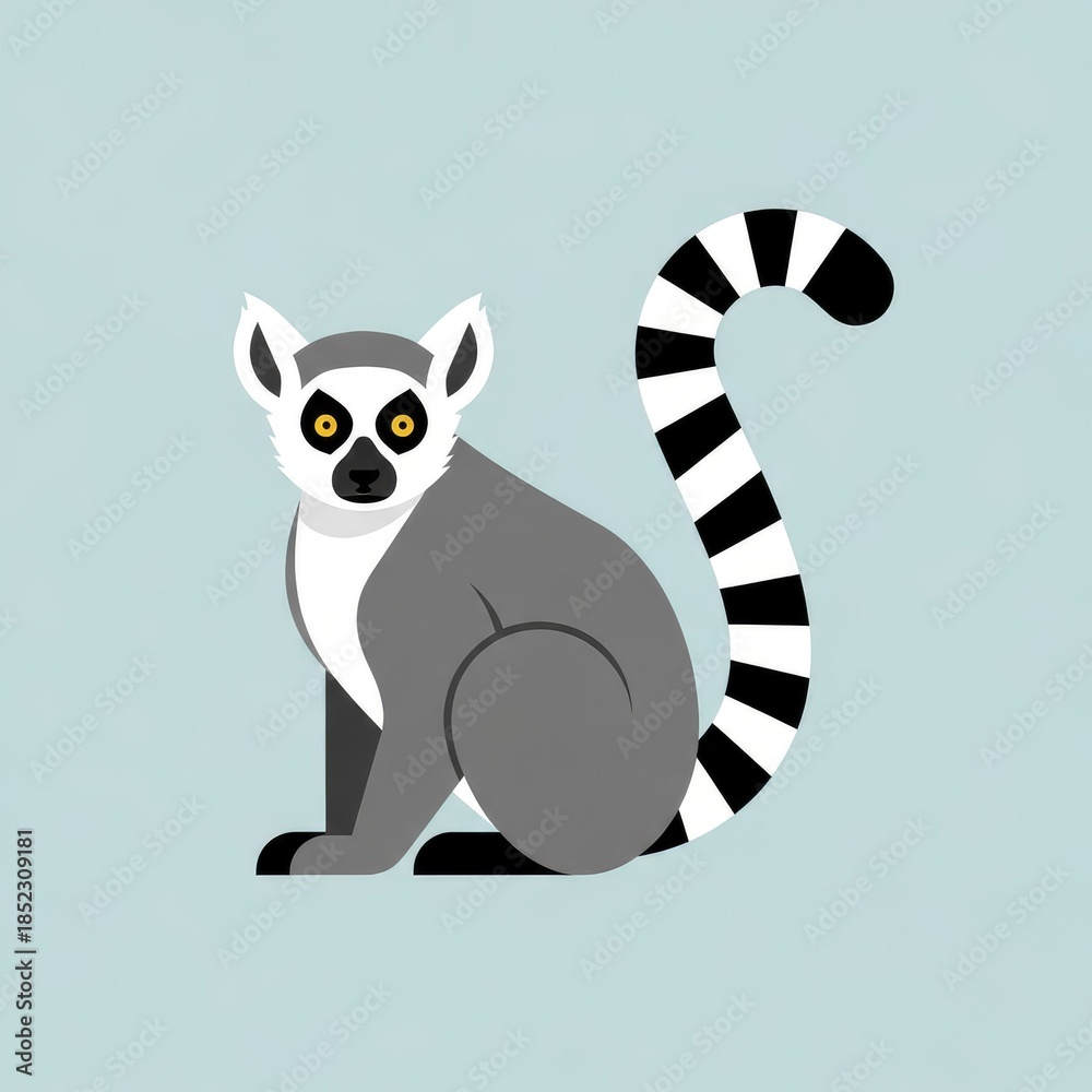 Obraz premium Ring-tailed Lemur Sitting on a Light Blue Background.