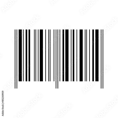 Sample of barcode label template isolated on white background. Bar code mockup. Visual data digital representation with product information for online scanning. Vector graphic illustration