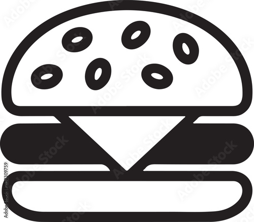 Black and White of a Hamburger with Six Onion Rings food