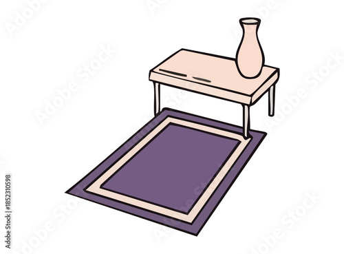 Illustration of a Table with a Vase and a Rug