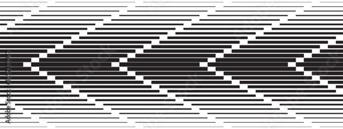 Broken horizontal black stripes pattern. Parallel lines background. Wallpaper with dynamic arrows effect. Abstract geometric print with contrast striped texture. Vector graphic illustration