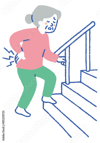 Elderly people whose backs hurt when climbing stairs_color