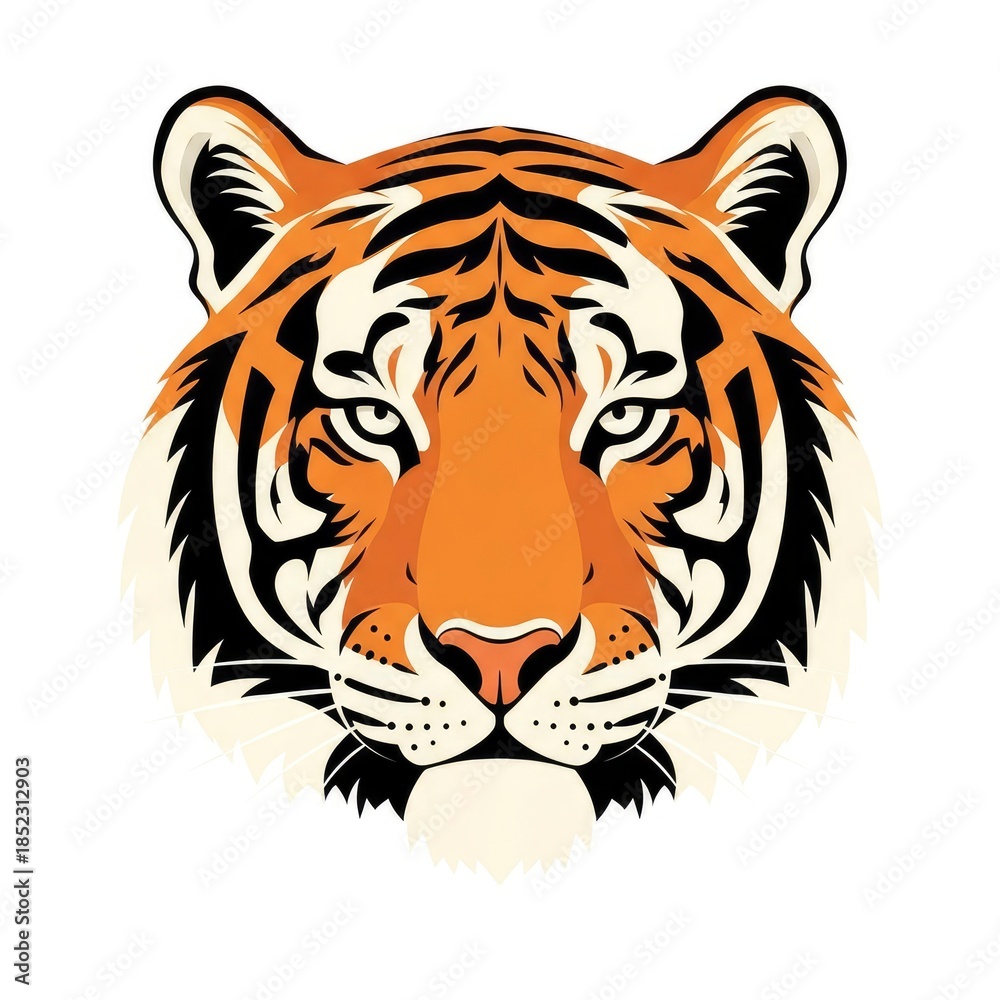 Naklejka premium Stylized symmetrical tiger head vector illustration on a white background.