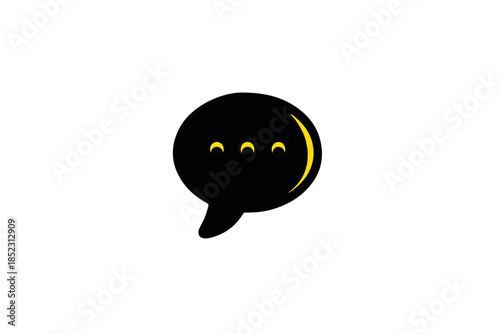 Minimalistische schwarze Sprechblase mit drei Punkten und gelbem Akzent auf transparentem Hintergrund.