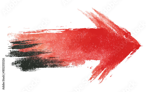 Roter, handgemalter Pfeil als Pinselstrich-Symbol für Richtung und Bewegung auf weißem Hintergrund.