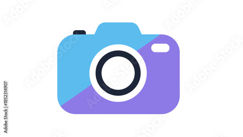 Modern stylized digital camera icon with vibrant blue and purple colors, representing photography, image capture, and visual technology. Ideal for apps and creative media