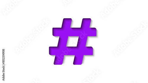 Vibrant purple 3D hashtag symbol graphic. A modern digital illustration representing social media trends, communication, and online tagging. Perfect for web content, marketing, and digital platforms