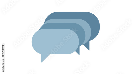 Dynamic visual representation of multiple overlapping blue speech bubbles symbolizing interactive digital communication, online dialogue, group chat, and shared ideas in a modern flat design style