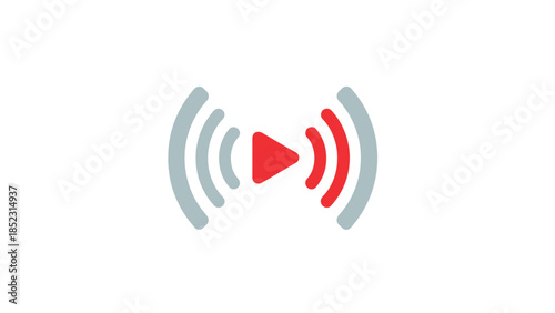 Icon representing live streaming with play button and signal waves, perfect for broadcasting, media, and online content