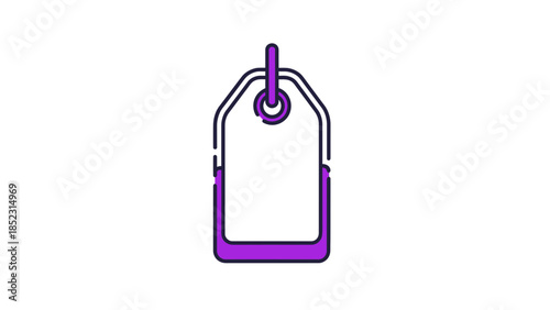 Purple and grey price tag icon with a hole for hanging on a white background