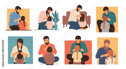 Father comforting child in various scenarios