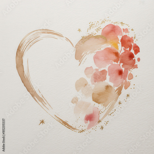watercolor heart shape with pastel pink and peach tones on textured paper representing love romance tenderness and minimal abstract design