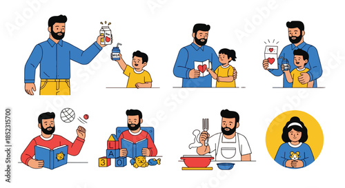 Father and child bonding moments in various activities